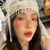 French Style Bride Lace Bow Long Headband Retro Embroidered Bride Wedding Headwear Wedding Veil