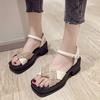Fashion Thick Soled Sandals for Women 2025 Spring/summer New Korean Version Checkered Color Blocked Thick Heel Square Toe Sandals