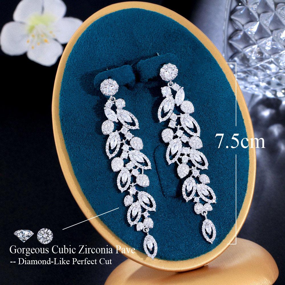 CMM сверкающий кубический цирконий, серебряный цвет, длинные свадебные серьги, ювелирные аксессуары