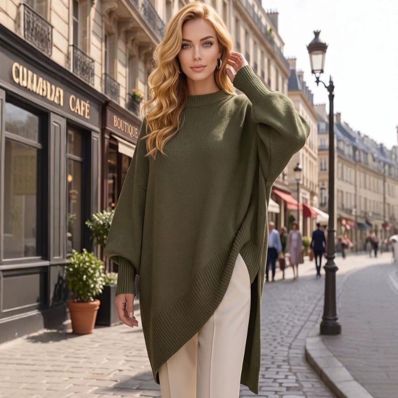 Women S Loose Pullover Knit Sweater Solid Color Long Sleeve Autumn Winter