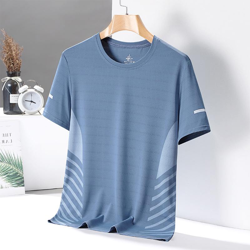 Прохладная и дышащая футболка с короткими рукавами для мужчин, летняя рубашка из ледяного шелка с круглым вырезом, повседневная футболка