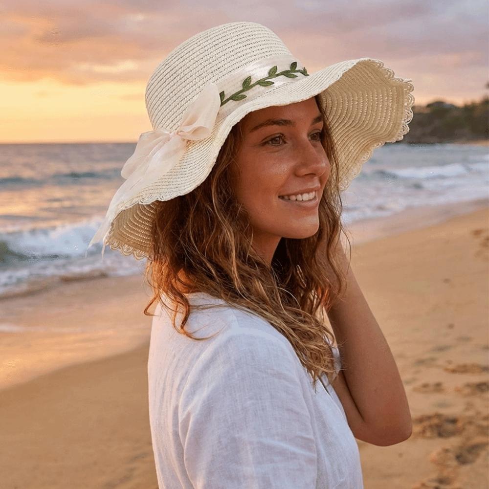 Colorful Weave Hat Wide Brim Women's Sun Hat Fashion Bow Straw Hat Travel