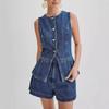 2024 European & American Style Spring/Summer Sleeveless High Waist Denim Suit for Women