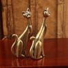 Brass Long Neck Cat Ornament Chinese Retro Handicraft Small Copper Abstract Ornament Figurines Bedroom Desktop Ring Storage Rack