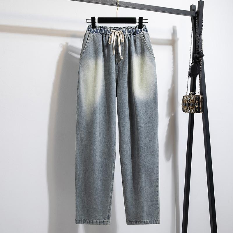 DIMANAF Большой размер 2025 Женские брюки Летние Свободные джинсы Длинные С высокой талией Базовые брюки Эластичная талия 5XL