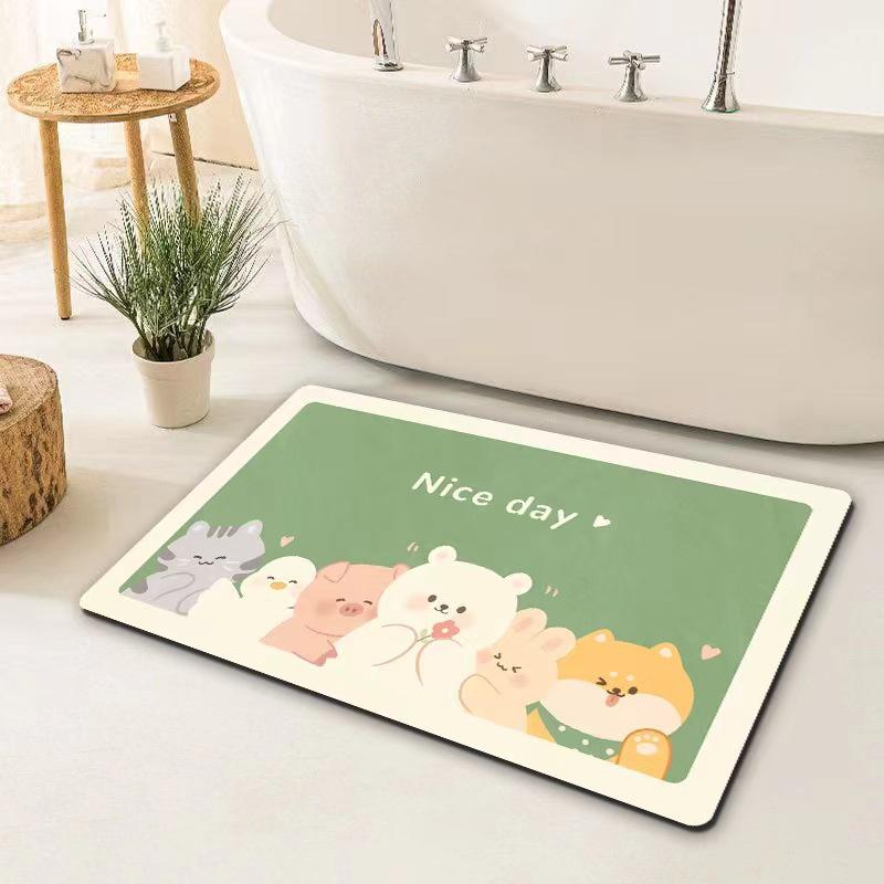 Мультяшный коврик для ванной из диатомовой земли с противоскользящим покрытием - Впитывающий, износостойкий, бытовой коврик для ног