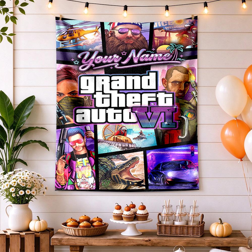 Gta Customize Your Name Tapestry Customizable Wall Tapestry Soft Durable Fabric Suitable for Picnics Four Seasons Decor Unique Gift for Family Friends