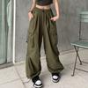 Women Cargo Pants Hip Hop Baggy Solid Color Multi Pockets Elastic Waist Match Top Loose Breathable Lady Trousers