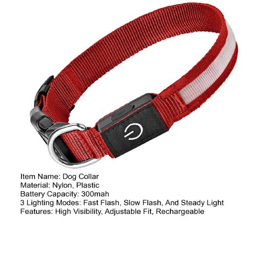 Светодиодный ошейник для собаки Перезаряжаемый светящийся ошейник для собаки 3 режима освещения Регулируемый светящийся ошейник для безопасности в ночное время Вечерние прогулки