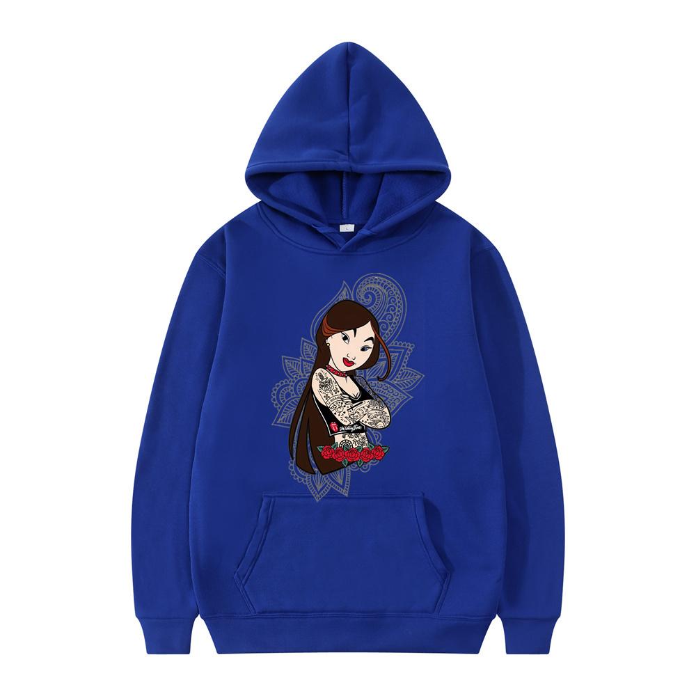 Disney Princess Mulan Pattern Loose Men Толстовки Карманный Принт Одежда Мужские Толстовки Осень Зима Популярный Пуловер Лидер Распродажа