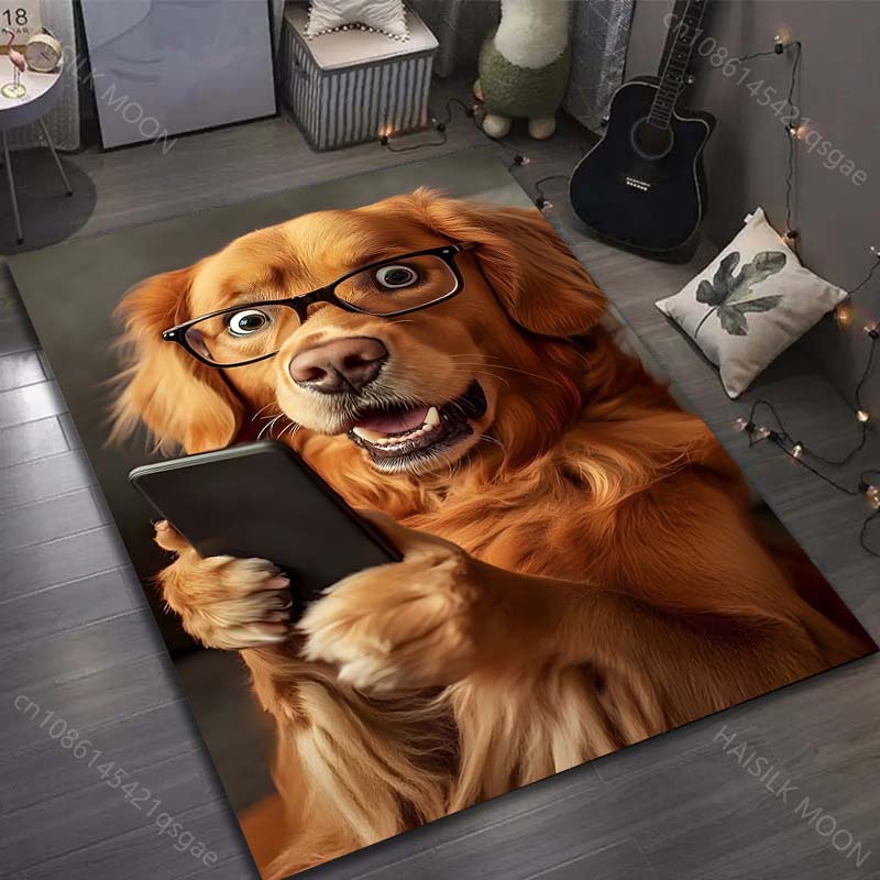 Забавный щенок, смотрящий на телефон, ковер с принтом для спальни, гостиной, прикроватной тумбочки, дивана, напольный коврик, современный домашний декор, ковер для зоны