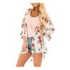 Women Floral Leopard Print Half Sleeve Shawl Cardigan Bikini Cover Up Blouse Top