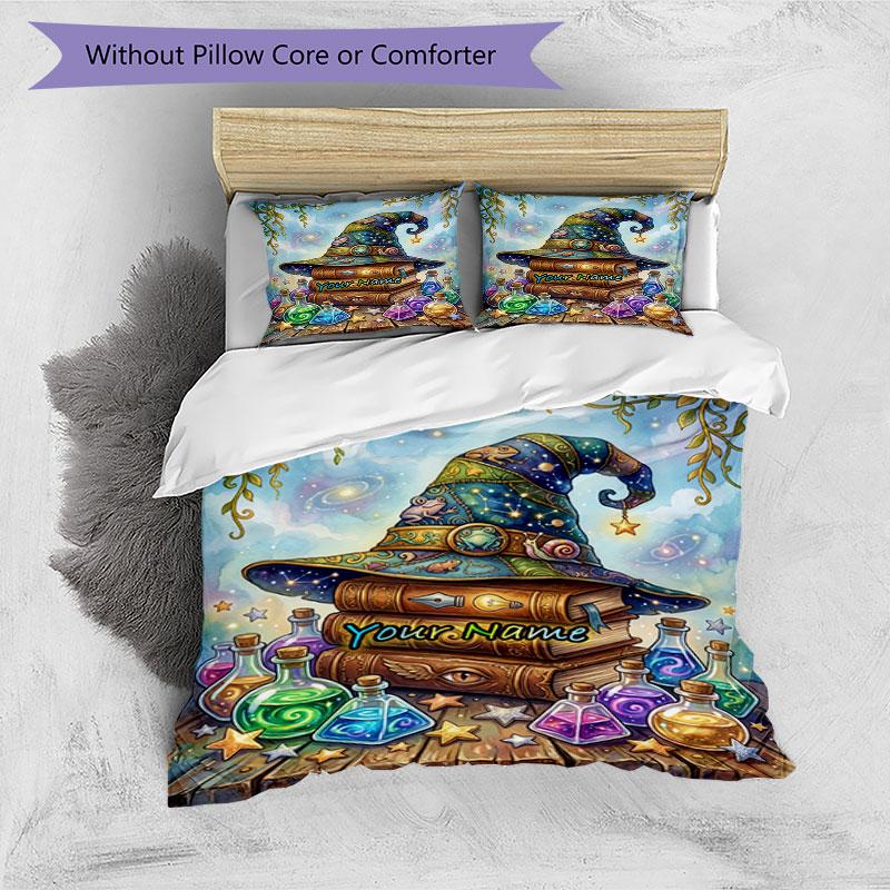3PC Custom Name Magic Hat Potions Bedding Set Duvet Cover Closure Includes 1 Duvet Cover & 2 Pillowcases for Bedroom