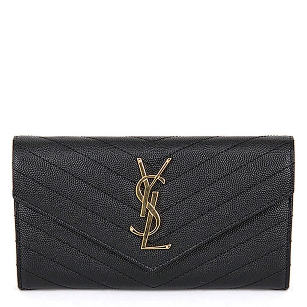 Saint Laurent Женский длинный кошелек с золотой фурнитурой и стежкой матрас 372264 BOW01 1000