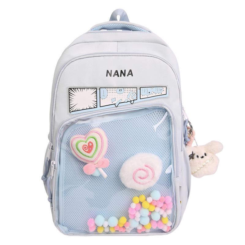 Schoolbag New Japanese Solid Color School Bag Female Middle and High School Students Versatile Large Capacity Backpack Campus Transparent Pain Bag