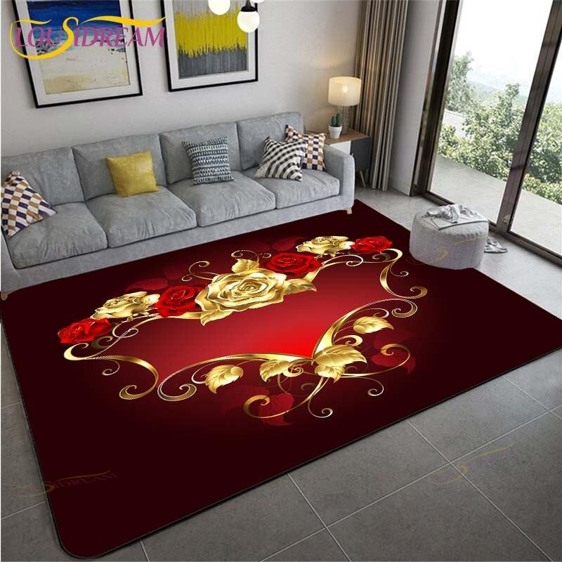Золотые/красные розы, цветы, 3D-печать, ковры, свадебный декор, большие коврики, ковер на День святого Валентина, домашний большой ковер, подарок для комнаты девушки, напольный коврик