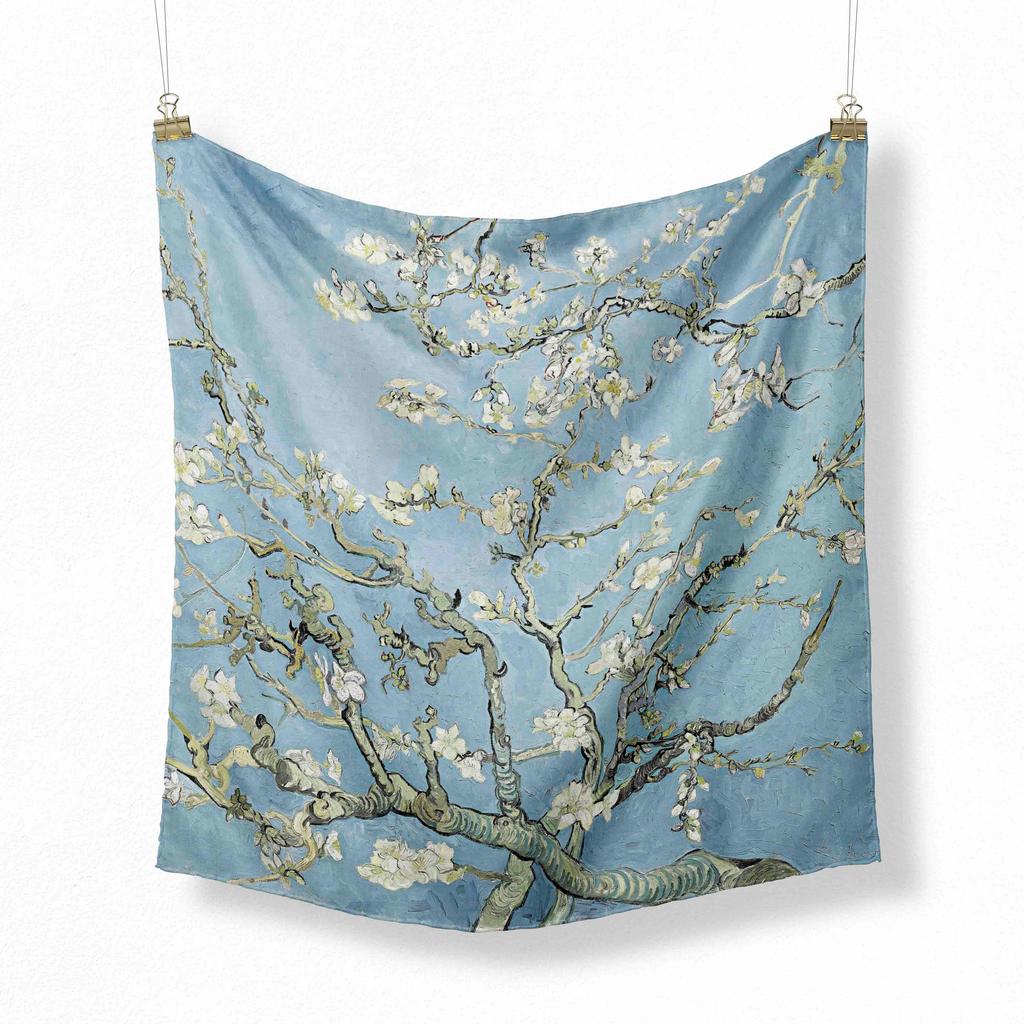 70cm Flower Oil Painting New Spring Winter Silk Scarf Men Luxury Brand Designer Fashion Scarves Plaid for Women Scarf