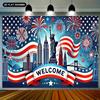 Двумерный фон Статуя Свободы и Силуэт Города для Празднований в США и Приветственных Вечеринок