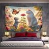 "Whimsical Cats and Butterfly Garden Scene" Pattern Wall Hanging Tapestry Decorative Tapestry Home Decor for Bedroom and Living Room