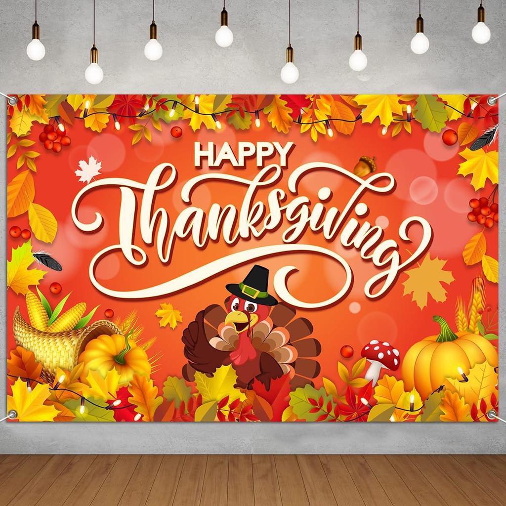 Happy Thanksgiving Banner - Fall Thanksgiving Party Supplies Autunm Harvest Pumpkin Background Banner Indoor Outdoor Decoration for Fall Birthday