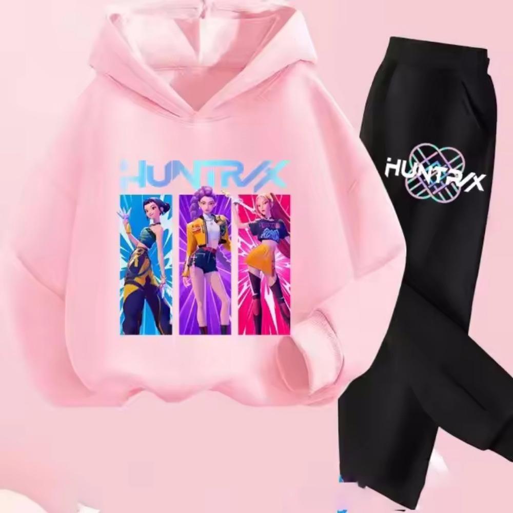 Детская Мода Мультфильм Kpop Охотники на Демонов Принт 2 шт. Худи+Штаны Спортивные Костюмы Повседневная Одежда Одежда Мальчики Девочки