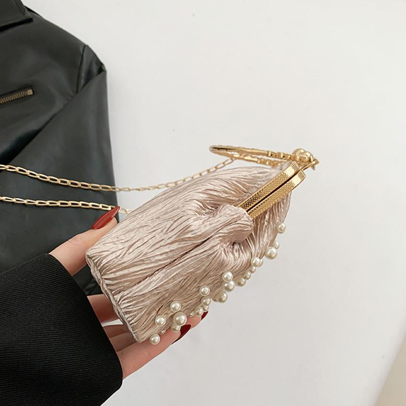 Искусственный жемчуг, инкрустированный бриллиантами, наплечная сумка, сумка-мессенджер на металлической цепочке, дамская банкетная сумка-ракушка, модный вечерний клатч, сумочка KTY