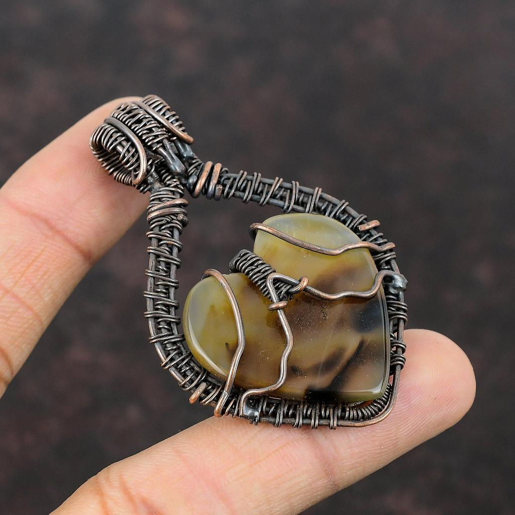 Монтана Агат Кулон Медная Проволока Обернутый Кулон Ручной Работы Из Проволоки Ювелирные Изделия Дизайнерский Кулон Подвеска Из Настоящего Драгоценного Камня Медные Ювелирные Изделия Для Подарка