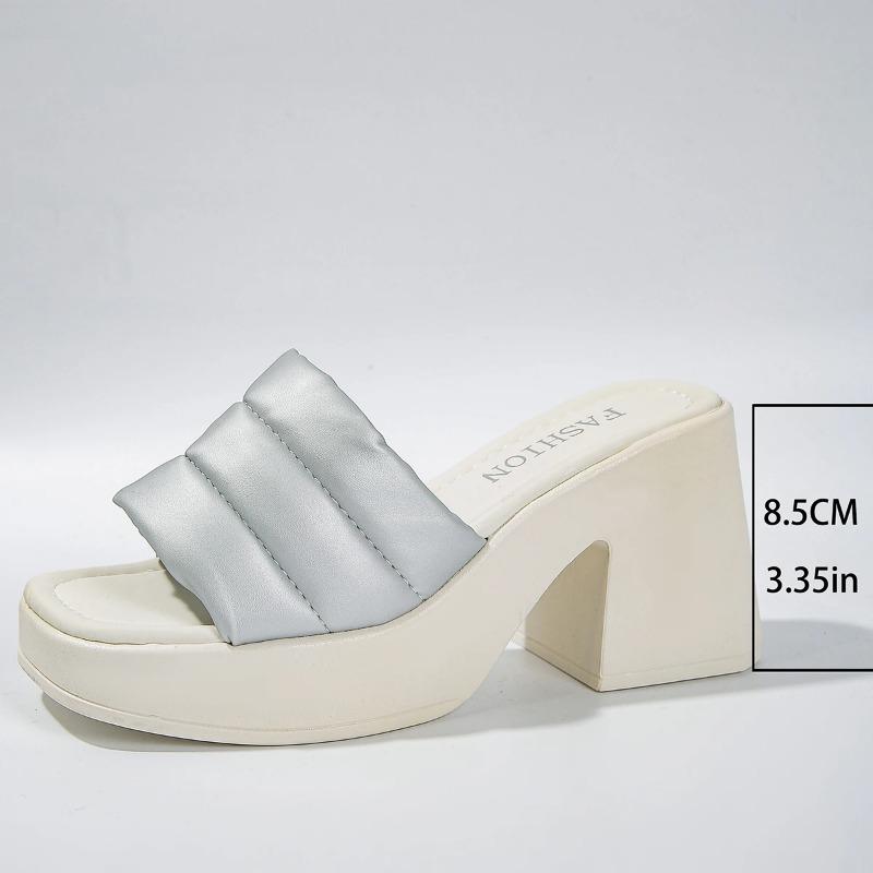 Летние женские туфли на платформе с квадратным носком и толстым каблуком, новые женские тапочки с открытым носком и высоким каблуком, уличные туфли без застежек на каблуке