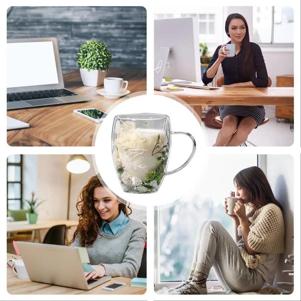 С ручкой прозрачные стеклянные чашки двухслойная двухстенная кофейная кружка уникальная кружка с сухоцветами посуда для напитков