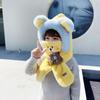 Solid Color Bear Plush Hat With Mask&Scarf Plush Hat with Scarf Children Fleece Hat  Girls