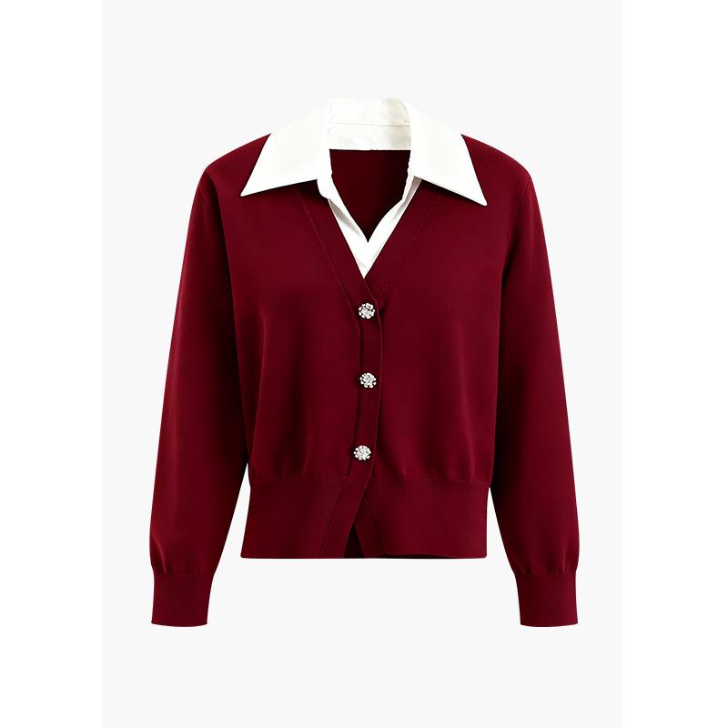 Женский трикотажный топ-поло с цветными блоками, имитирующий двойку - С длинным рукавом, Осень 2025, Повседневный и элегантный.