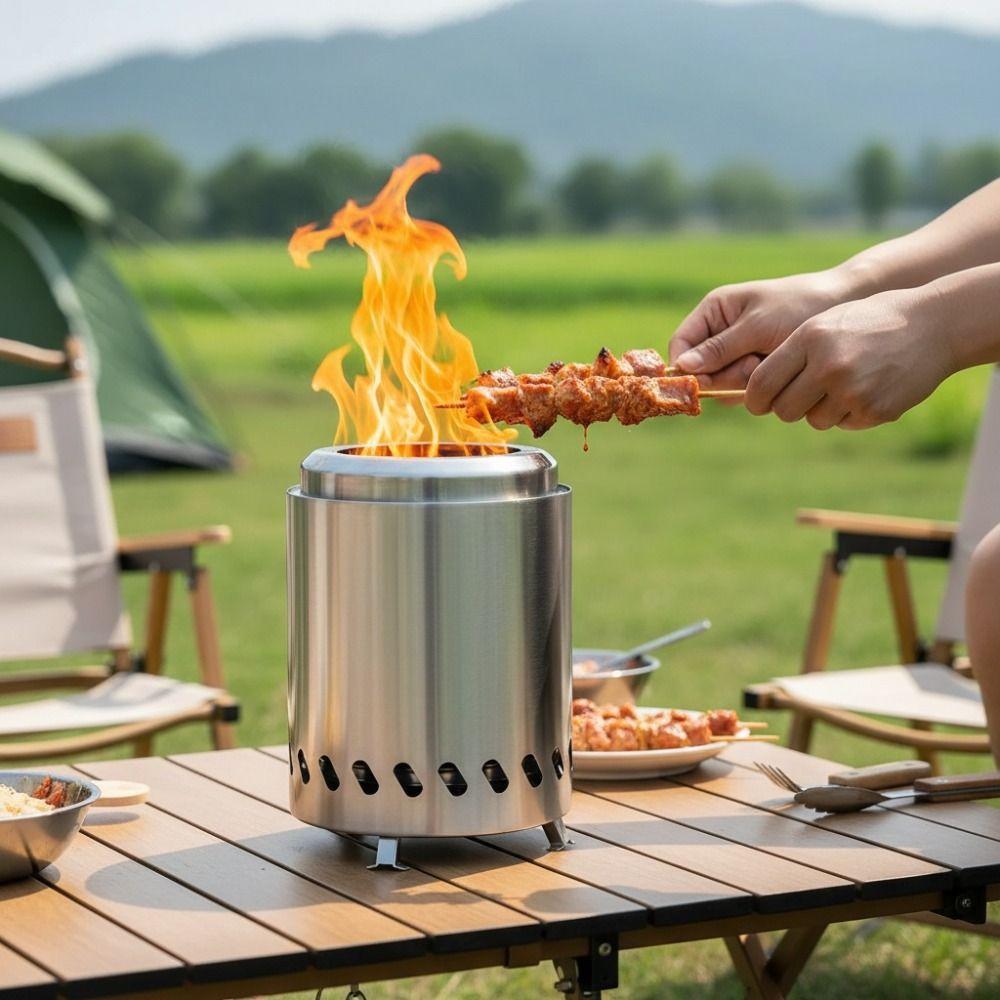 Anti-corrosive Camping Firewood Stove Stainless Steel Teapot Furance Practical Firepit Party