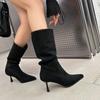 Women's Pointed Toe High Boots Long Legs Over Knee Boots2024 Autumn New Style Rubber Material Fashionable Female Footwear