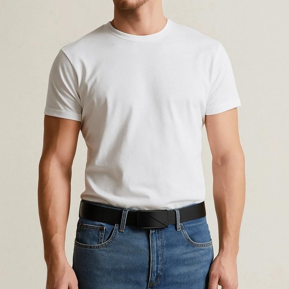 Solid Color Men Nylon Belt Zinc Zinc Alloy Sturdy Cloth Belt Adjustable Cloth Waistband Boys