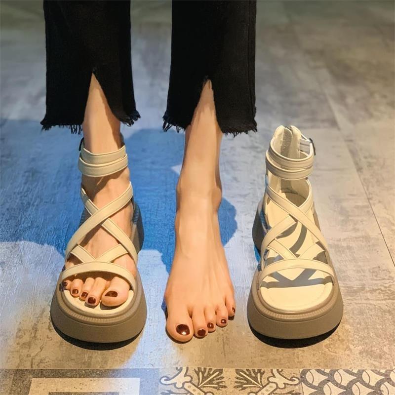 Fashion 2024 Thick Heel Women Sandals Women's New Hollow Open Toe Shoes Fashion Casual Sandals Female Designer Flat Roman Shoes Summer