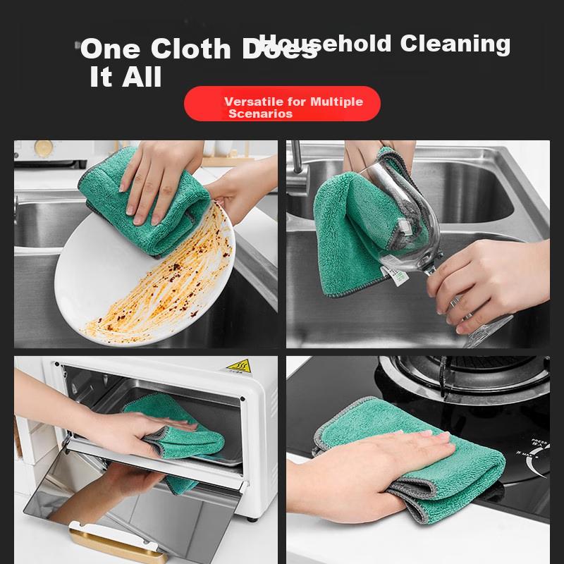 Cleaning Cloths, 30*40cm, Pack of 5, Polyester Cotton Fabric, Kitchen Stain Remover, Thickened Double-Sided Absorbent, Multi-Functional Scouring Pad