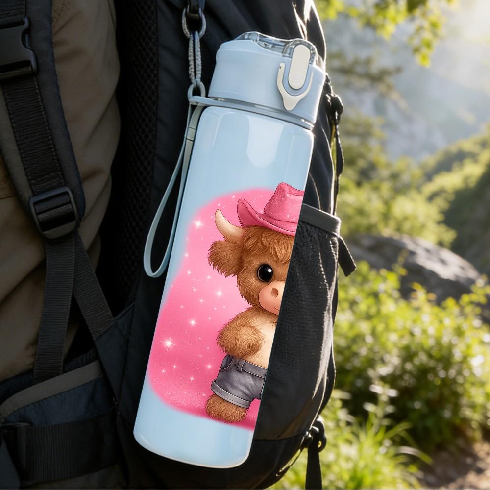 1PC Cowboy Teddy Bear Pattern 750ml Color Plastic Sports Water Bottle Leakproof Flip Straw Lid Suitable for Sports Office Home Use