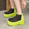 Fashion High Heel Cool Boots Summer New Round Head Mesh Cloth Breathable Rear Zipper Waterproof Platform Non-slip Wedge Heels