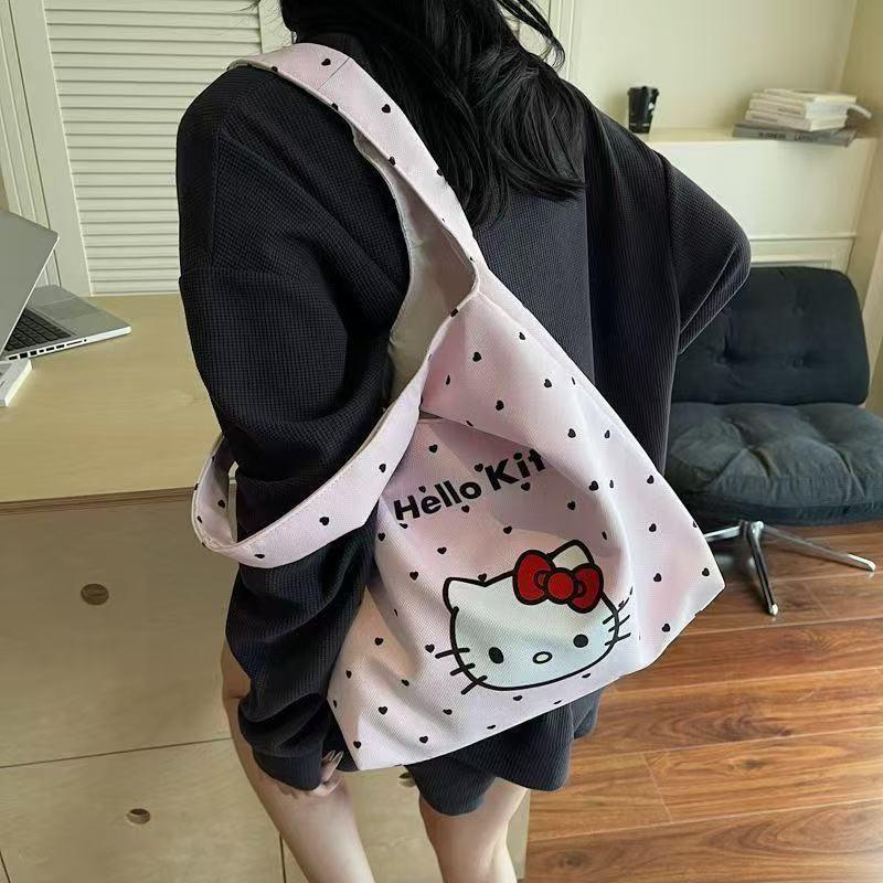 HelloKitty Милая Канва Сумка Женская Повседневная Сумки Ручные Девочки Шоппинг Сумка-Тоут Мультяшный Кот Канва Каваи Сумка Ручная Одно Плечо Сумки