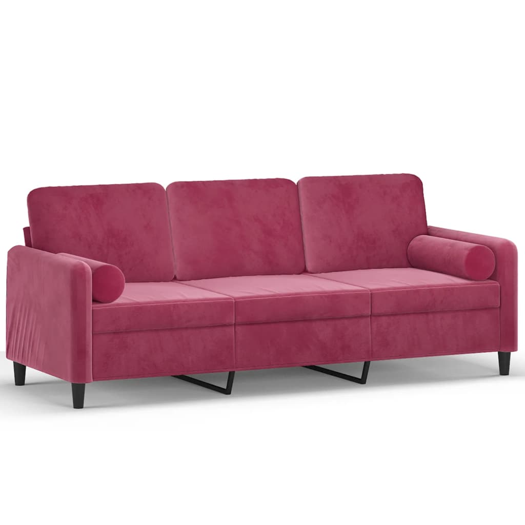 Vidaxl 3-Osobowa Sofa Z Poduszkami, Winna Czerwień, 180 Cm, Aksamit