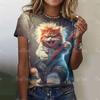 Новая летняя женская футболка с принтом 3D Cool Rock Cat, модные трендовые топы, футболки, женская повседневная одежда с коротким рукавом, уличная одежда Y2K