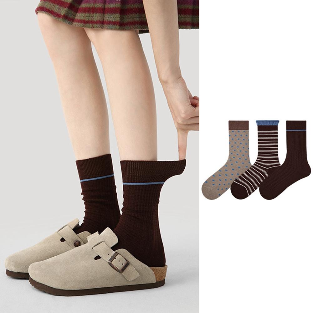 3 Pairs Fashion Cotton Socks Breathable Moisture Wicking Elastic Mid Calf Socks for Women