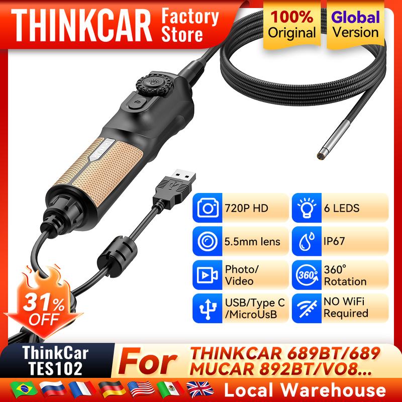 THINKCAR TES102 USB Видеоэндоскоп с LED-подсветкой, водонепроницаемый, диагностический инструмент для автомобиля, для MUCAR 892BT 689BT
