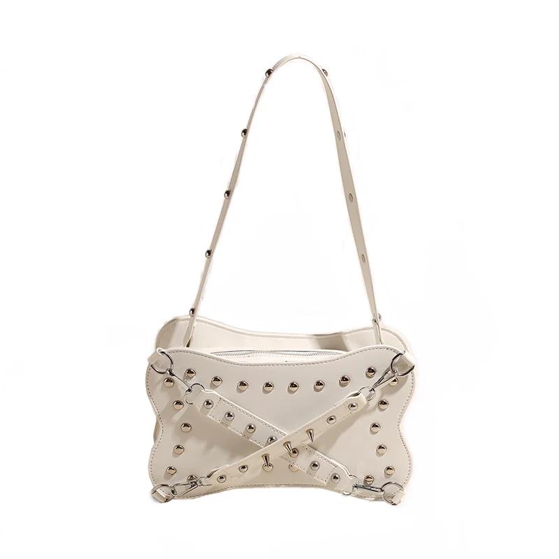 Твердые сумки через плечо на молнии, универсальные новые модные брендовые сумки с заклепками для женщин, популярные роскошные дизайнерские женские сумки