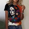 Women's T-shirt: Day of the Dead 3D Printed Rose Caterina Goddess O-neck Short Sleeved T-shirt