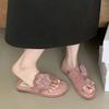 Women's Flat Slippers Elegant Solid Color Home Round Toe Clip-toe Flip-flops Summer Fairy Style Flower Designer Zapatillas Mujer
