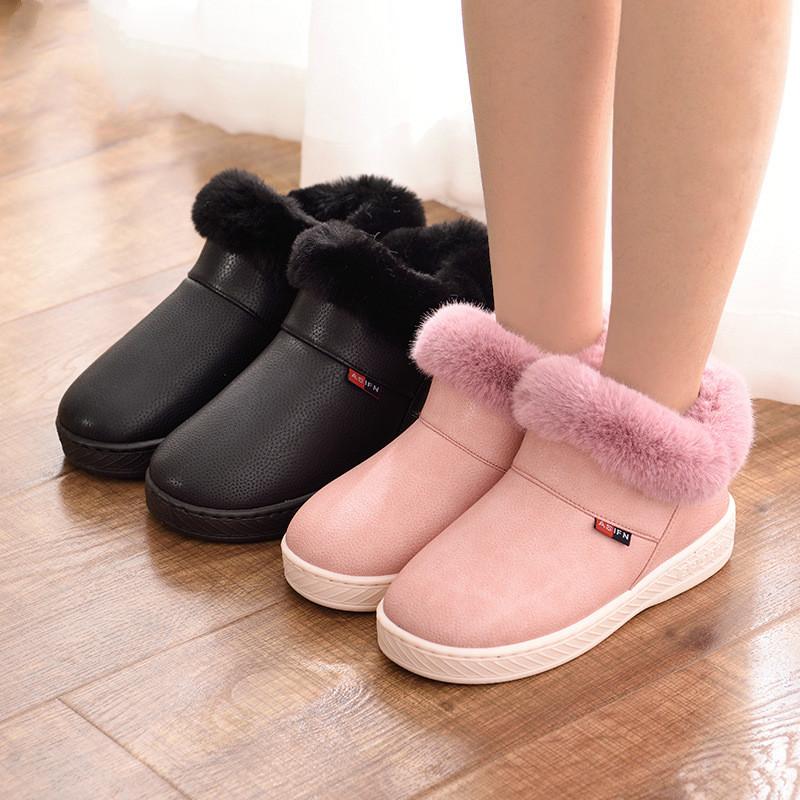 Women Boots Waterproof Winter Warm Fur Ankle Boots Couple House Thick Soled Warm Cotton Shoes Woman Botas Mujer Zapatos