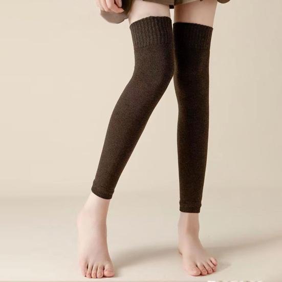 1 Pair Women Knitted Leg Warmer Fall Winter Thick Fleece Sweat Absorbing Warm Solid Color Stretch Above Knee Girls Knit High Boot Stocking Socks