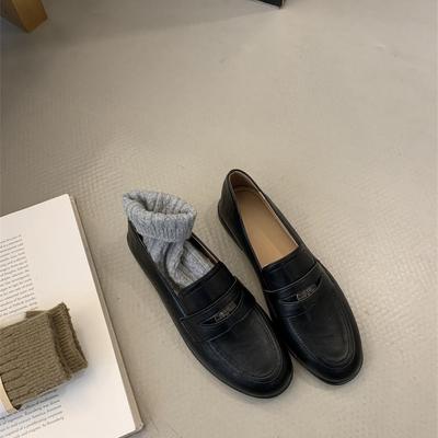 2024 осень-зима универсальные британские туфли из кожи на низком каблуке с одной педалью туфли с круглым носком темпераментные мягкие подошвы удобные мокасины