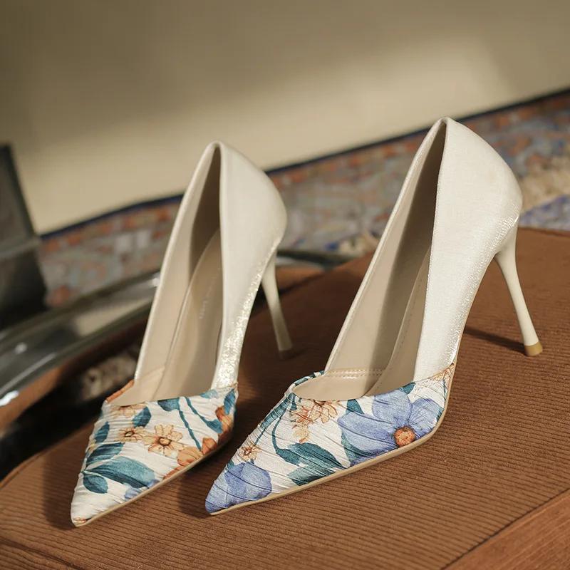 Fashion High Heels Women Sandals Pointed Toe Flower 2025 New Fashion Gladiator Woman Pumps Shoes Dress Party Zapatos Mujer